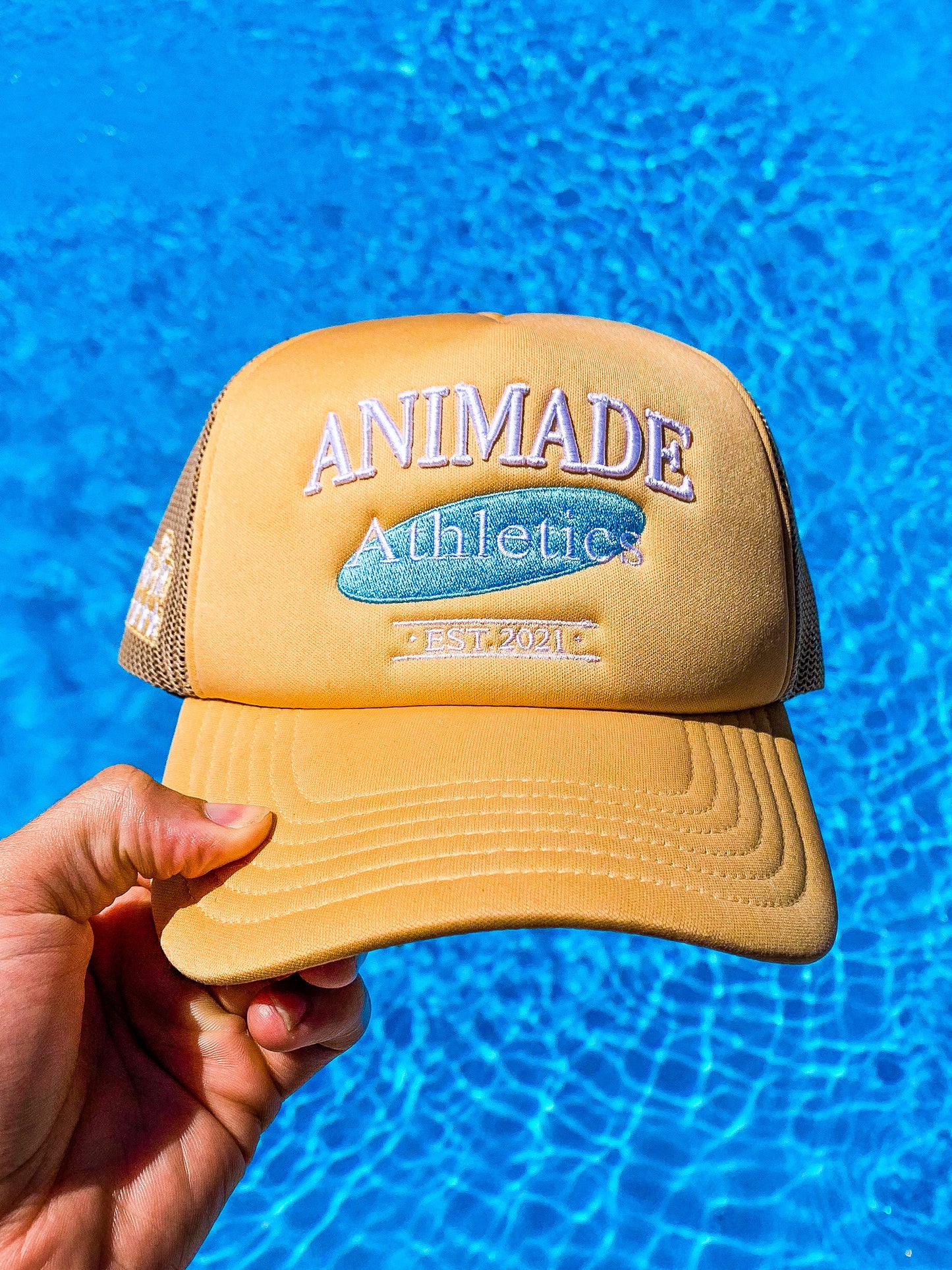 Athletics Logo Trucker Hat - Tan/Light Blue