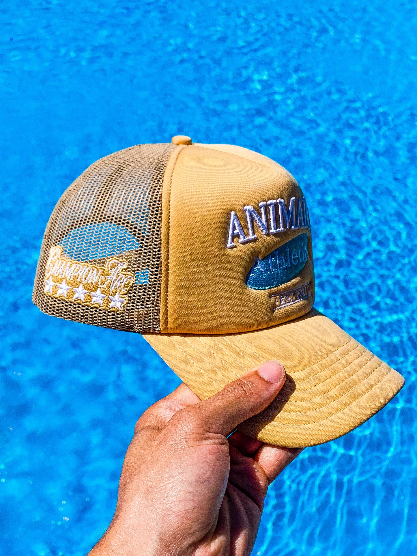 Athletics Logo Trucker Hat - Tan/Light Blue