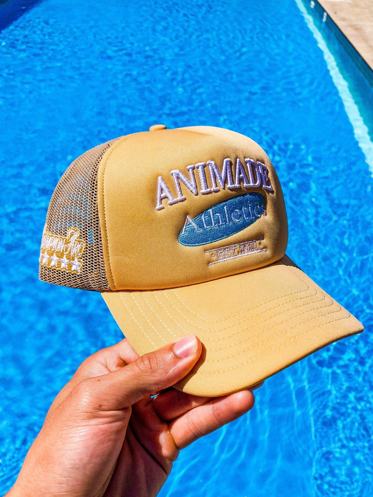Athletics Logo Trucker Hat - Tan/Light Blue